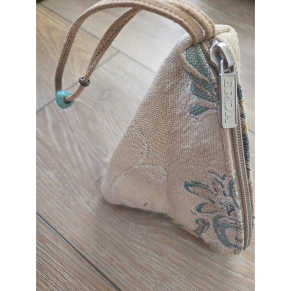 Vintage Erda  Beige Pattern Fabric Leather Strap Bracelet Bag Clutch Wristlet